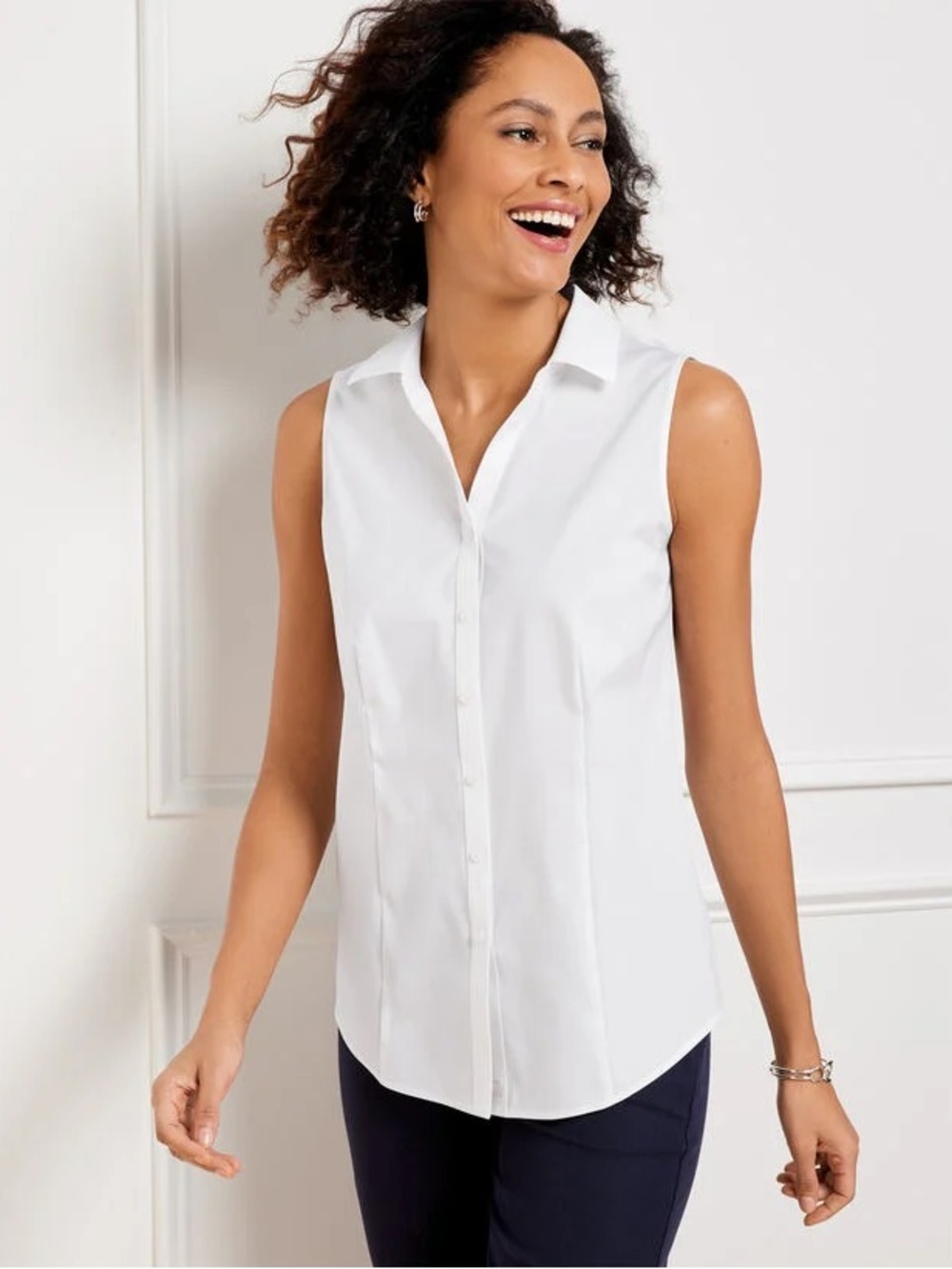 Talbots White Sleeveless Button-Front Collared Blouse 10P